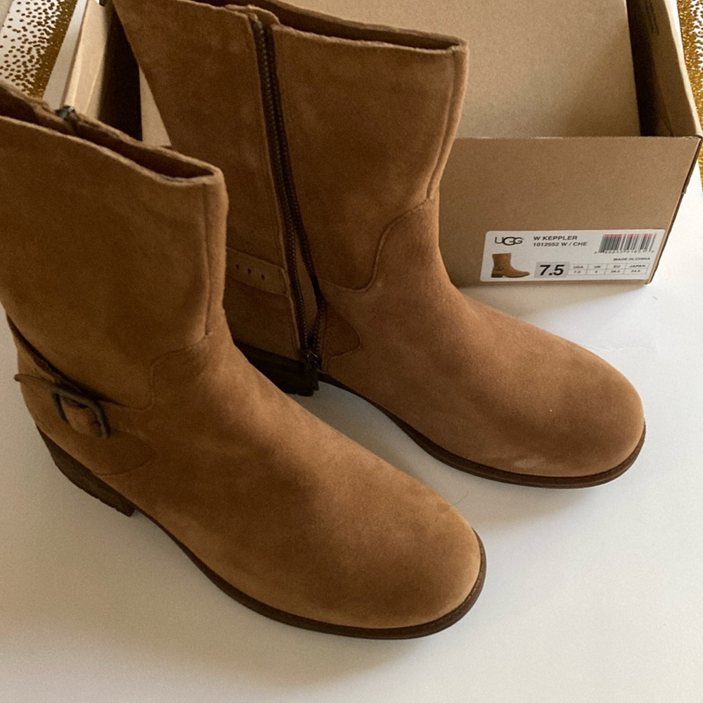 UGG Tan Heeled Boots with Suede Finish